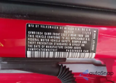 2014 Volkswagen Beetle 2.5L Entry from USA, damaged, VIN 3VWFP7AT8EM627537